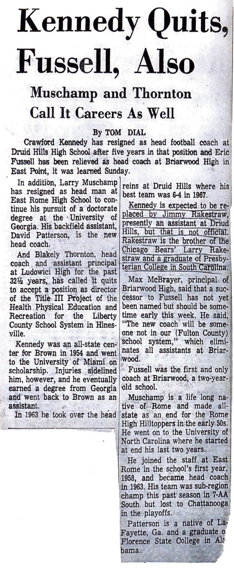 Rakestraw Succeeds Kennedy