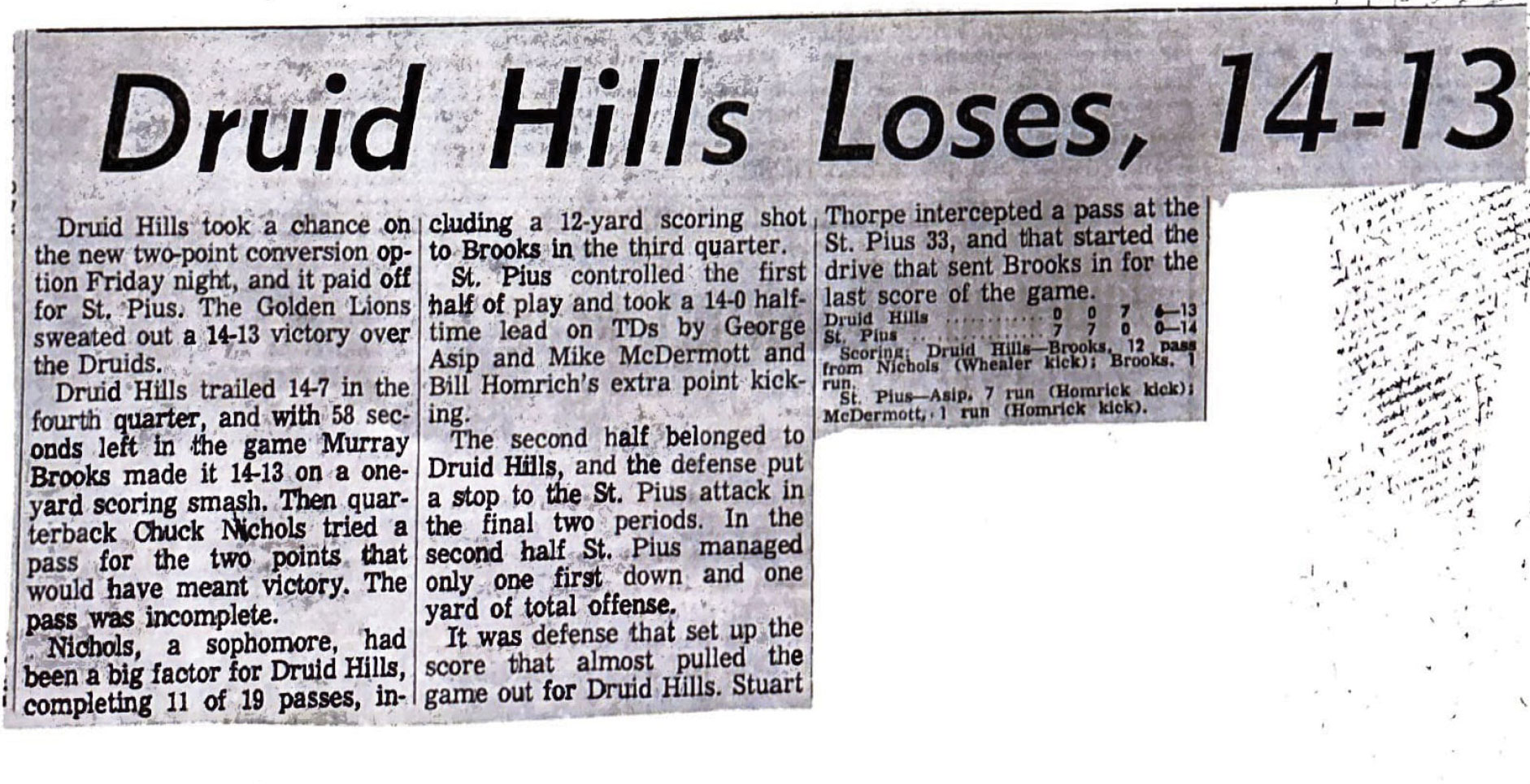 Druid Hills Loses 14 13 Article
