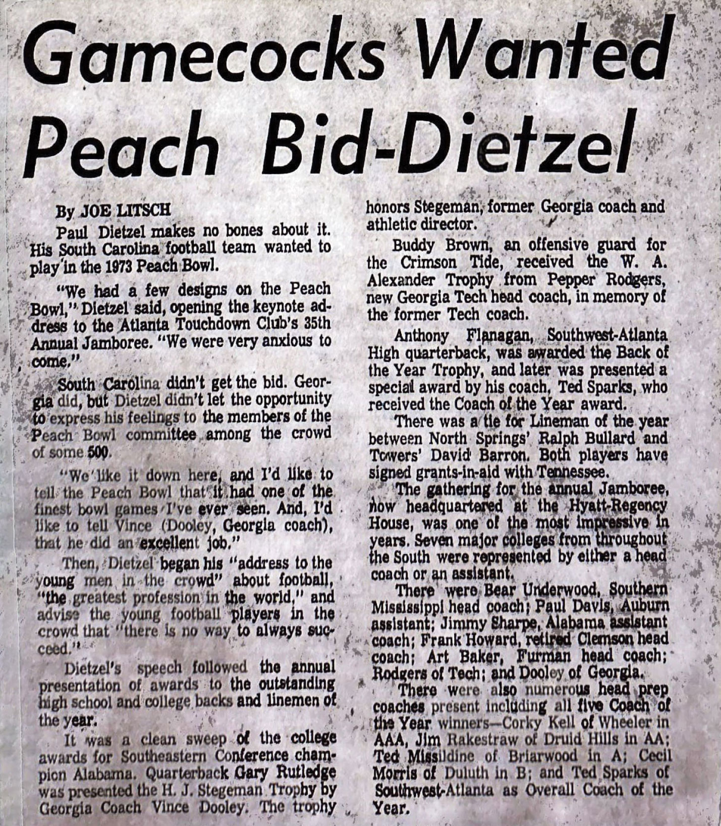 Gamecocks Wanted Peach Bid Dietzel